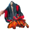 A thin, fashionable and versatile silk scarf with a blue background and red flowers for women in spring and summer Item Picture